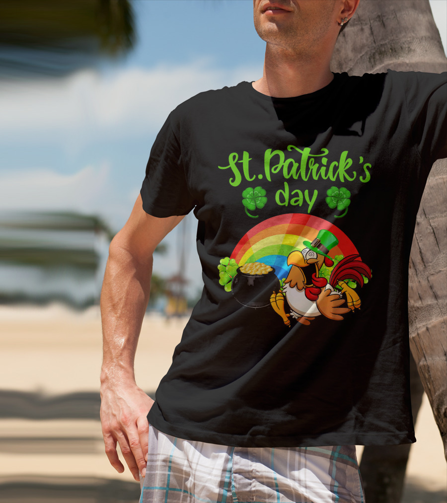 St. Patrick's Day Leprechaun Chicken With Rainbow And Pot Of Gold T-Shirt
