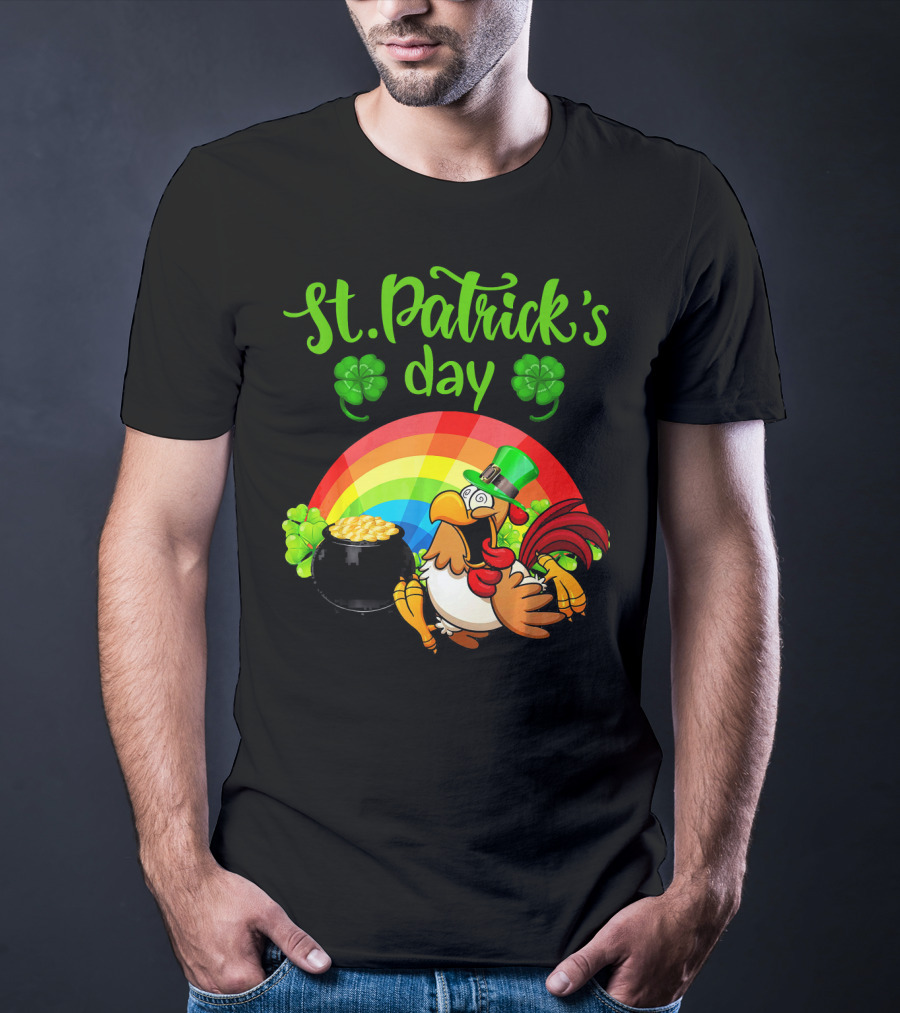St. Patrick's Day Leprechaun Chicken With Rainbow And Pot Of Gold T-Shirt