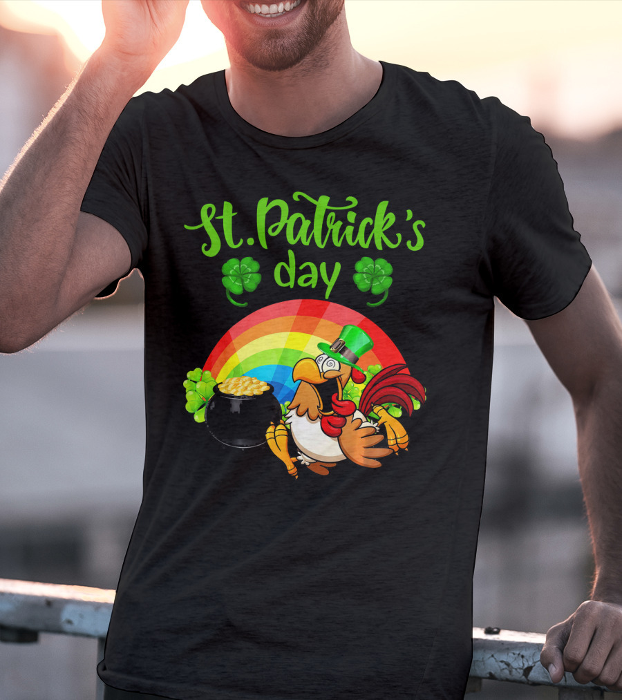 St. Patrick's Day Leprechaun Chicken With Rainbow And Pot Of Gold T-Shirt