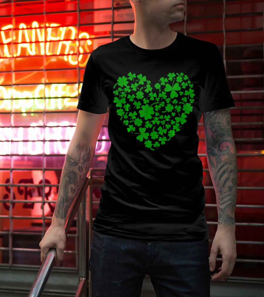 Irish Heart Shape Made Of Green Shamrocks T-Shirt