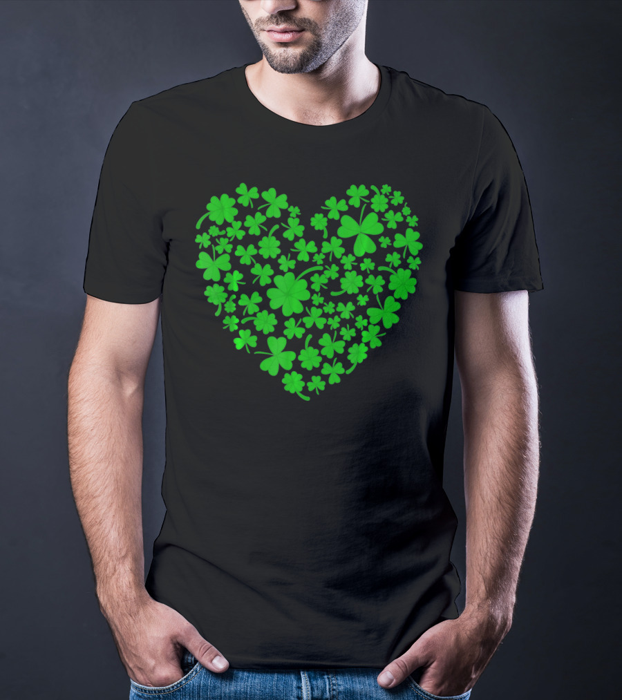 Irish Heart Shape Made Of Green Shamrocks T-Shirt