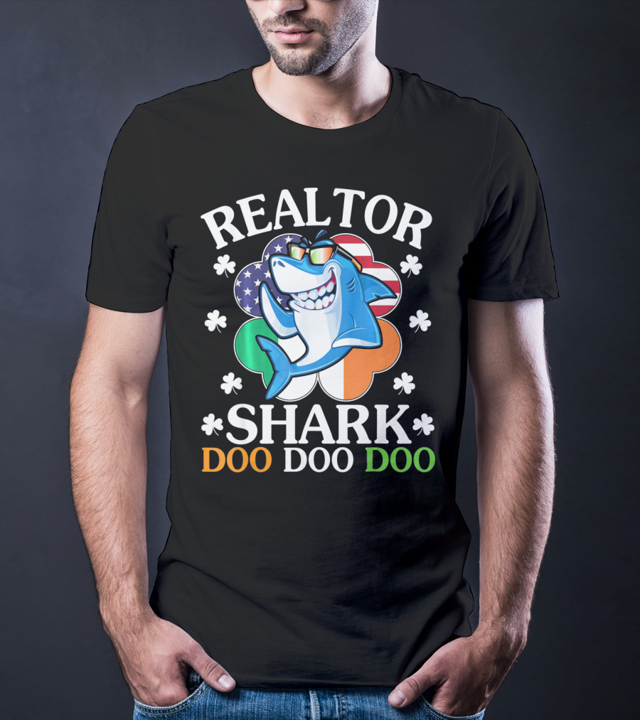 Realtor Shark Doo Doo Doo US Irish Flag Shamrock T-Shirt