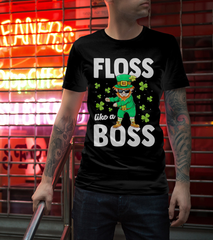 Floss Like A Boss Leprechaun Dance With Shamrocks T-Shirt