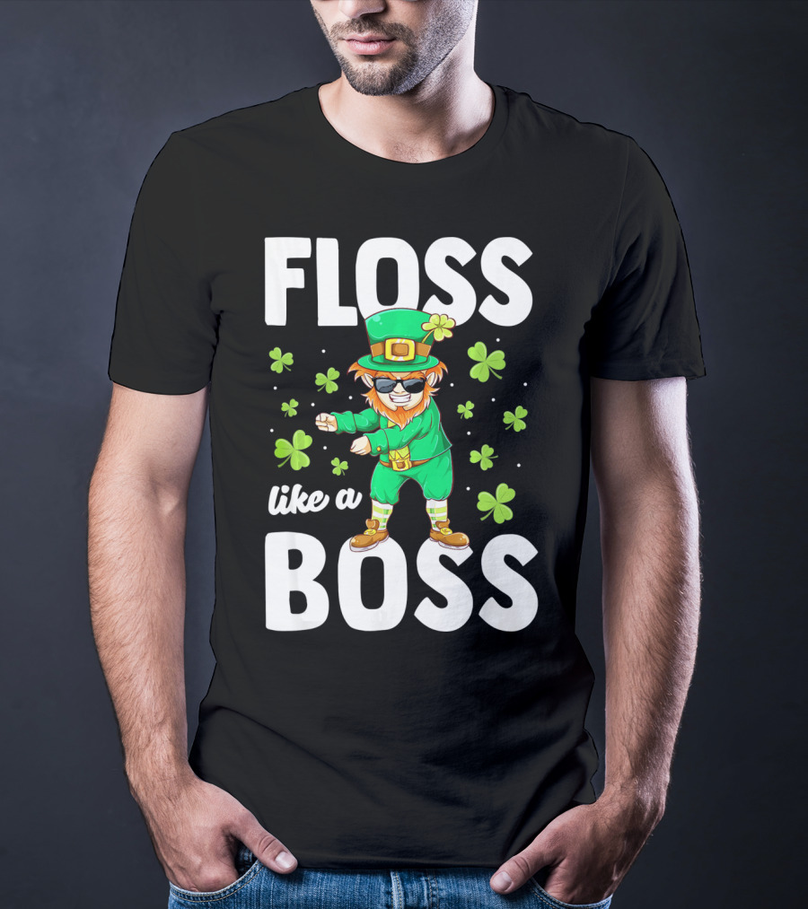 Floss Like A Boss Leprechaun Dance With Shamrocks T-Shirt