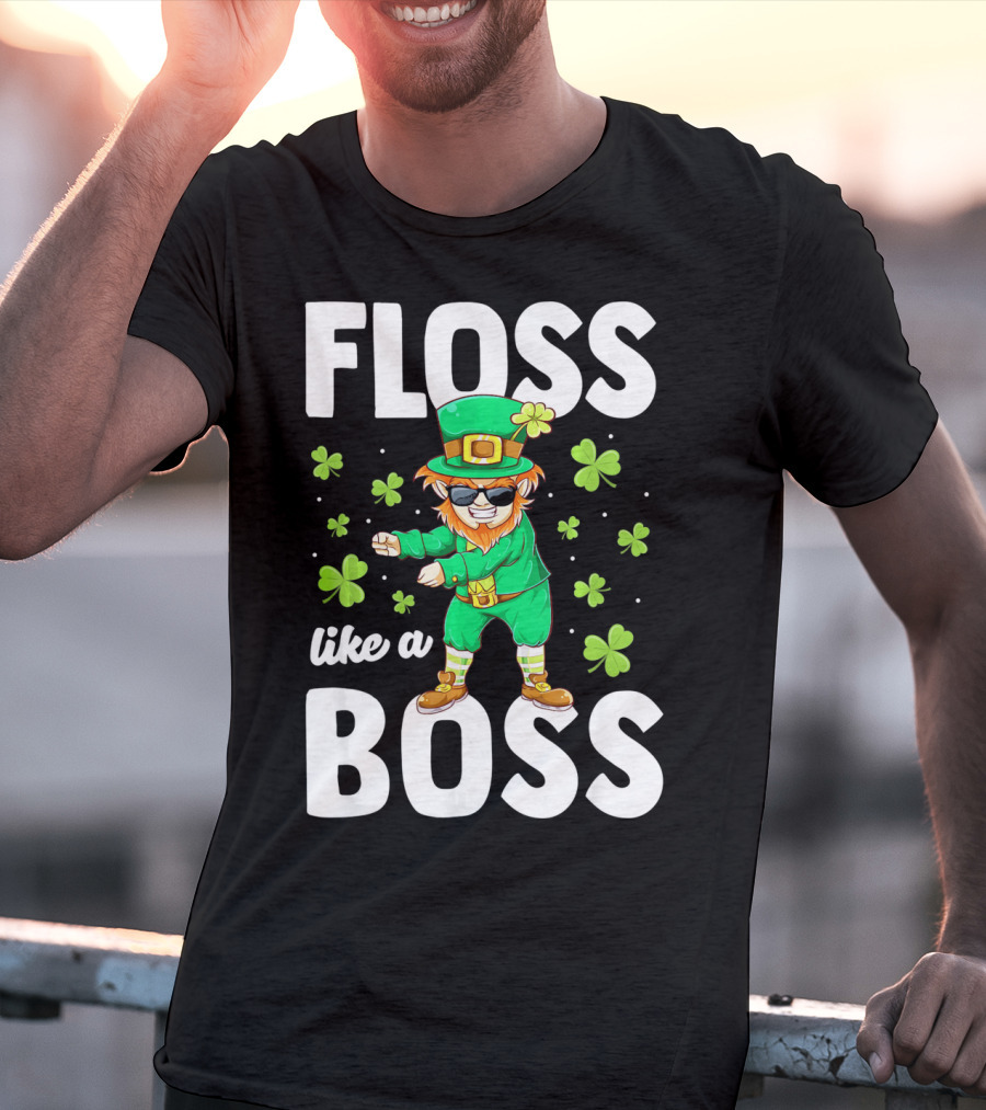 Floss Like A Boss Leprechaun Dance With Shamrocks T-Shirt