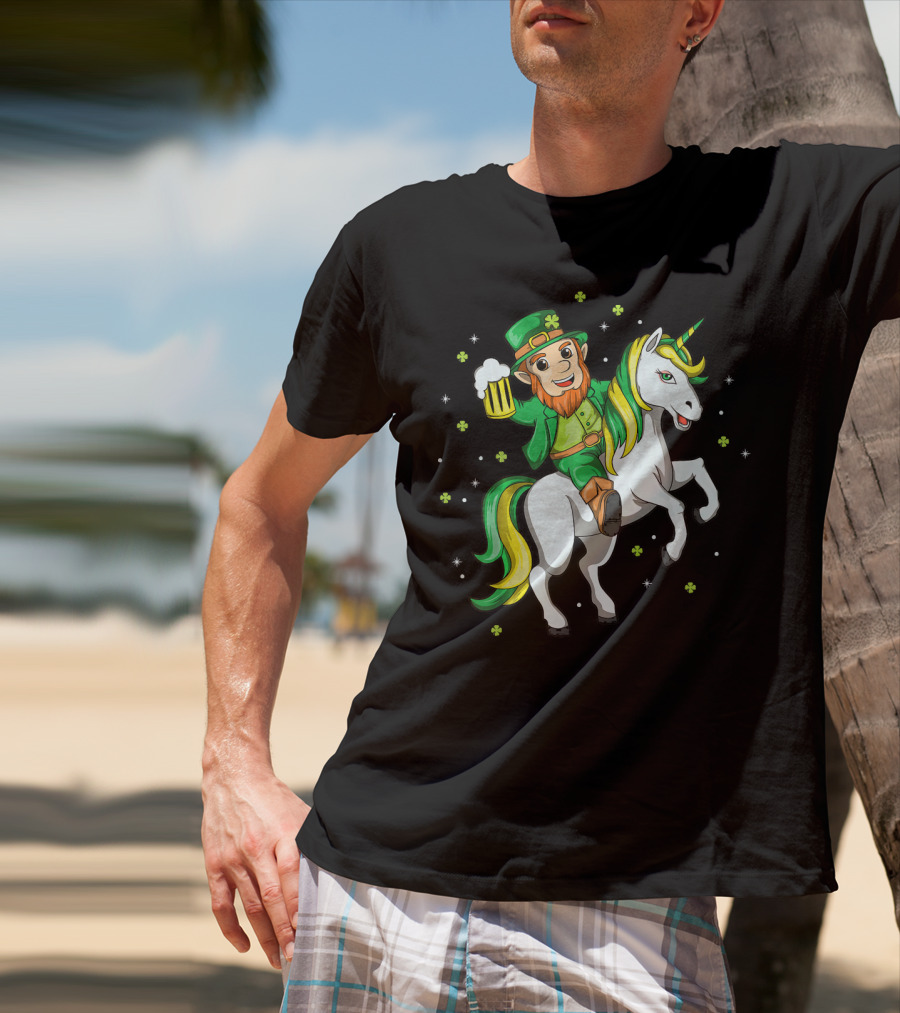 Lepricorn Irish Unicorn With Beer Mug And Shamrocks T-Shirt