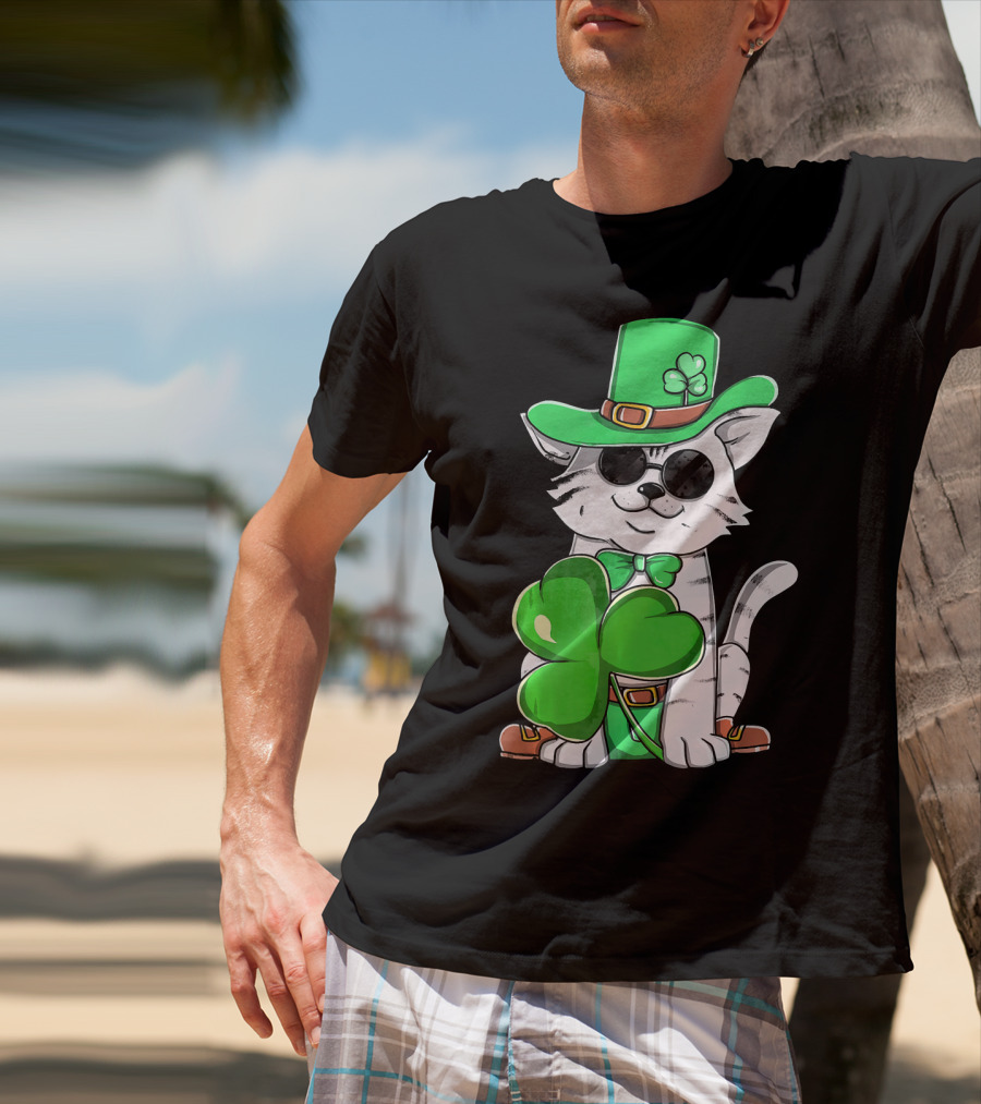 Leprechaun Cat Shamrock Irish St Pat Day Kitty T-Shirt