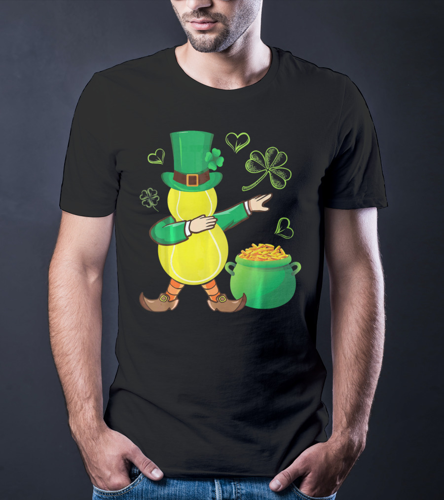 Tennis Leprechaun Dabbing With Gold Pot And Shamrocks T-Shirt