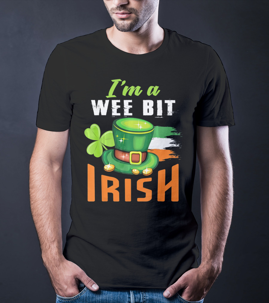 I'm A Wee Bit Irish Shamrock Hat And Flag St. Patrick's Day T-Shirt