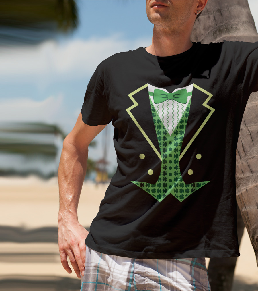 Leprechaun Costume Vintage Tuxedo Clover Bow Tie T-Shirt