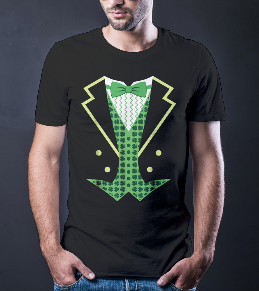 Leprechaun Costume Vintage Tuxedo Clover Bow Tie T-Shirt