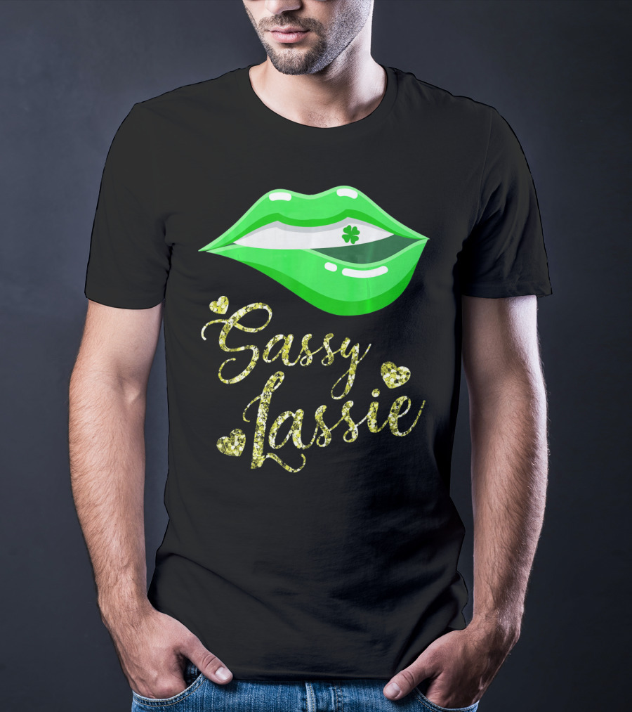 Sassy Lassie St Patricks Day Women Cute Lips Shamrock T-Shirt