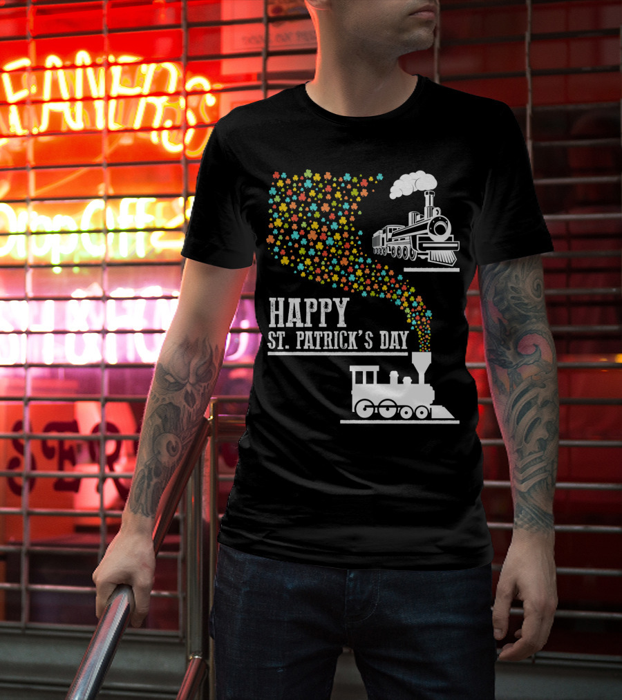 Happy St Patrick's Day Irish Shamrock Train Steam Puff T-Shirt