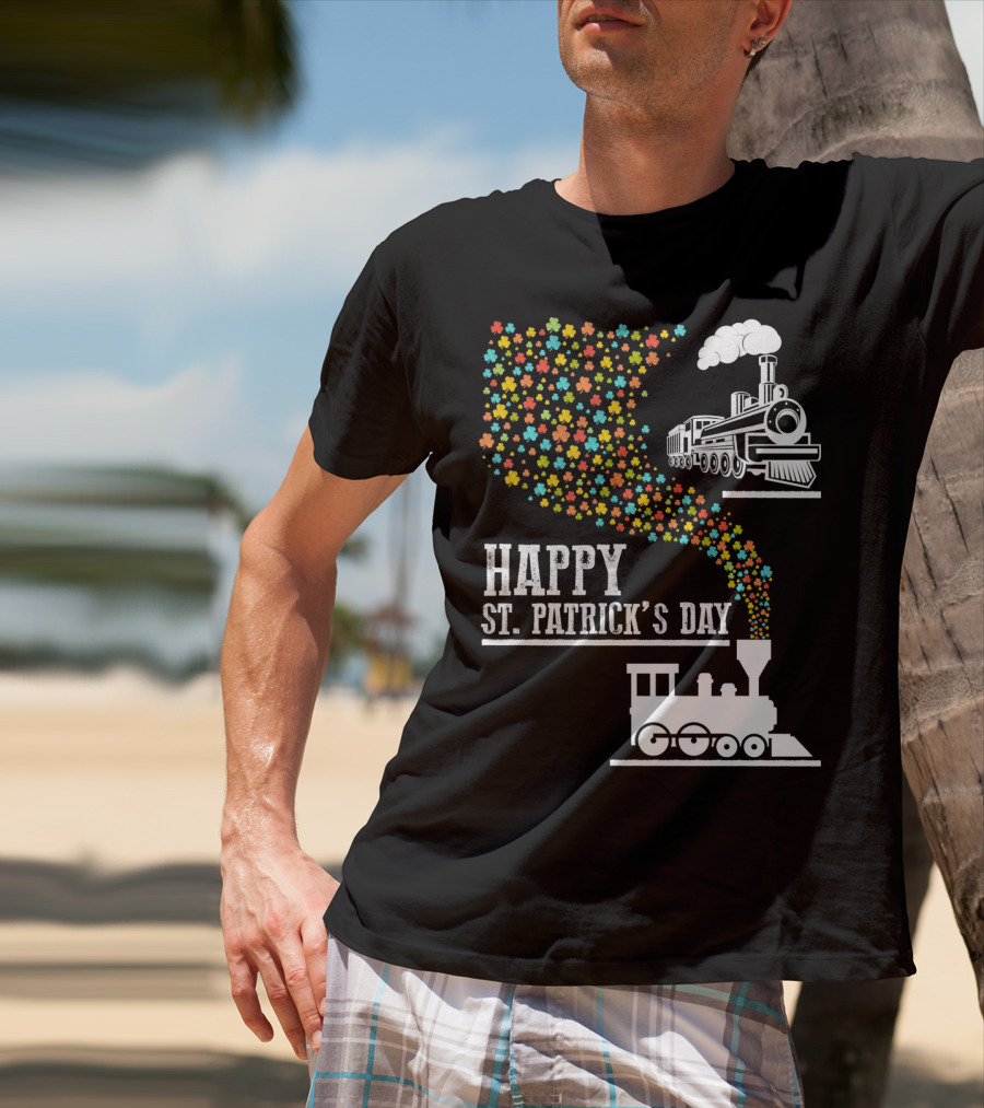 Happy St Patrick's Day Irish Shamrock Train Steam Puff T-Shirt