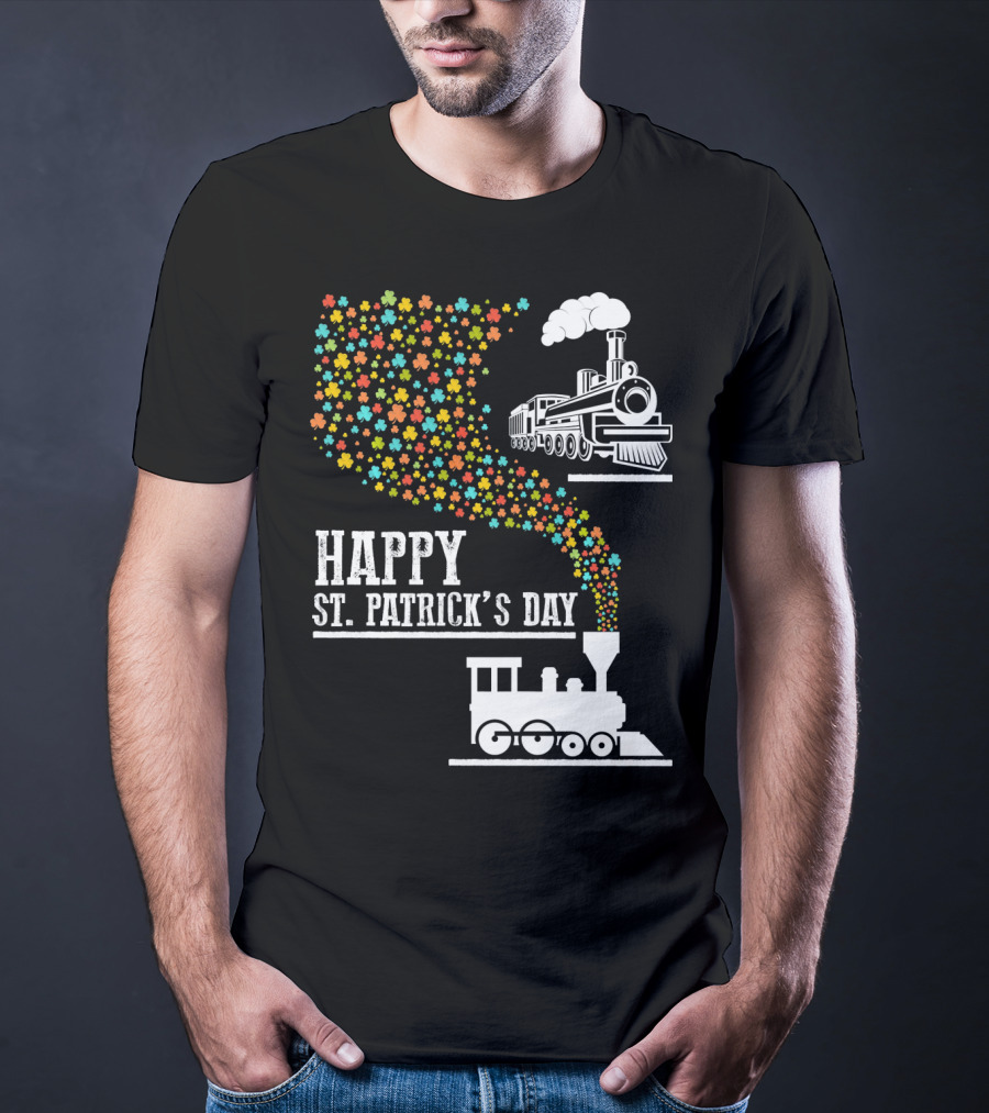 Happy St Patrick's Day Irish Shamrock Train Steam Puff T-Shirt