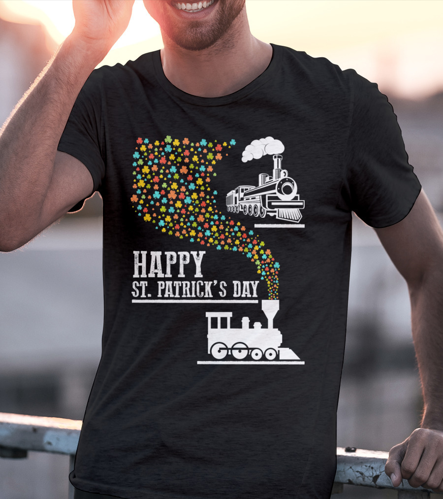 Happy St Patrick's Day Irish Shamrock Train Steam Puff T-Shirt