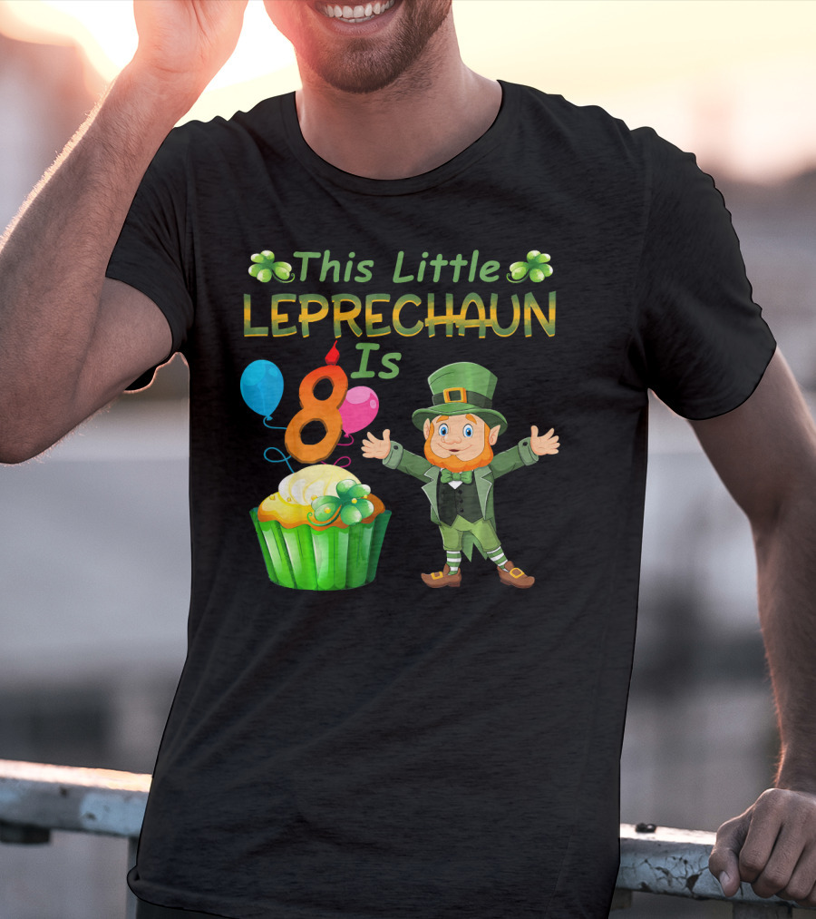 This Little Leprechaun Is 8 Birthday Cupcake Balloons T-Shirt