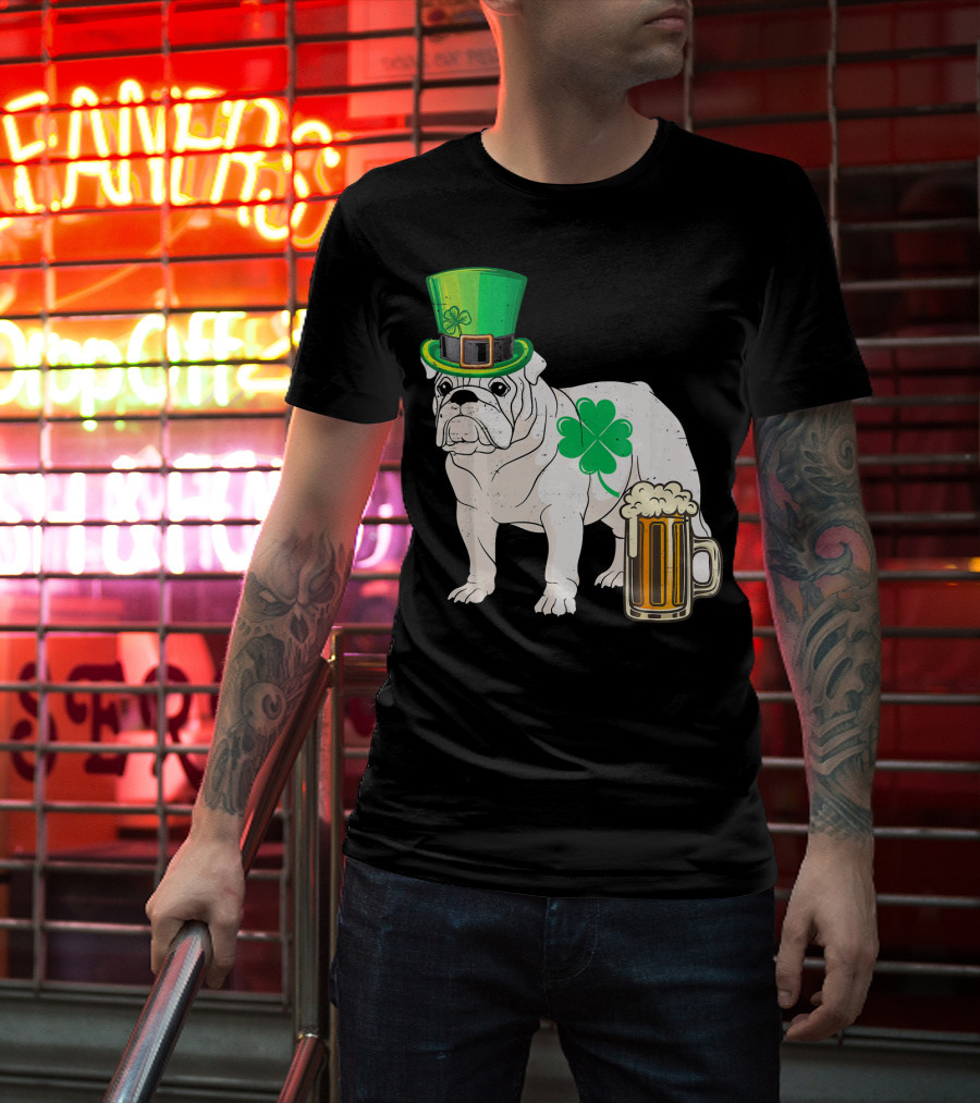 Bulldog Shamrock St Patricks Day Beer Hat T-Shirt