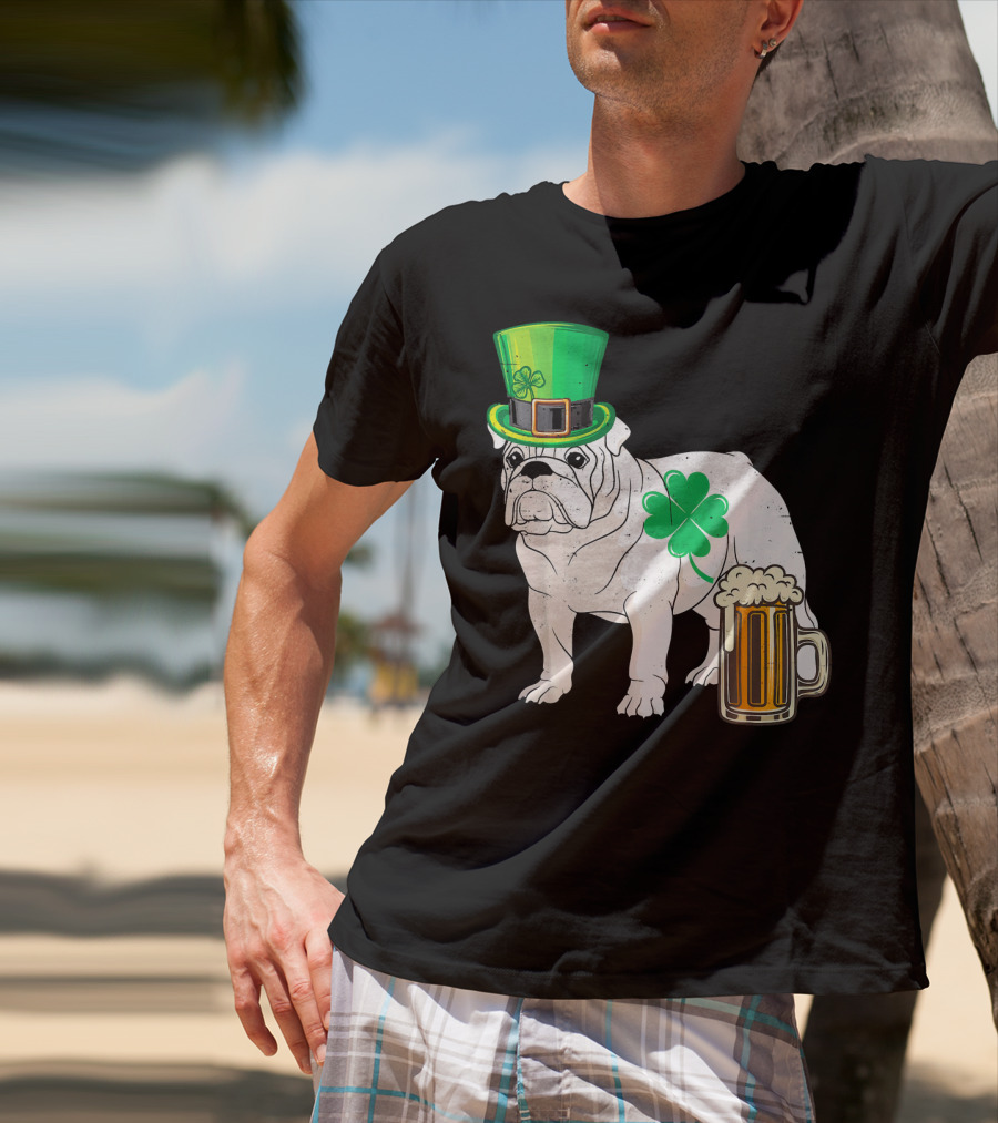 Bulldog Shamrock St Patricks Day Beer Hat T-Shirt