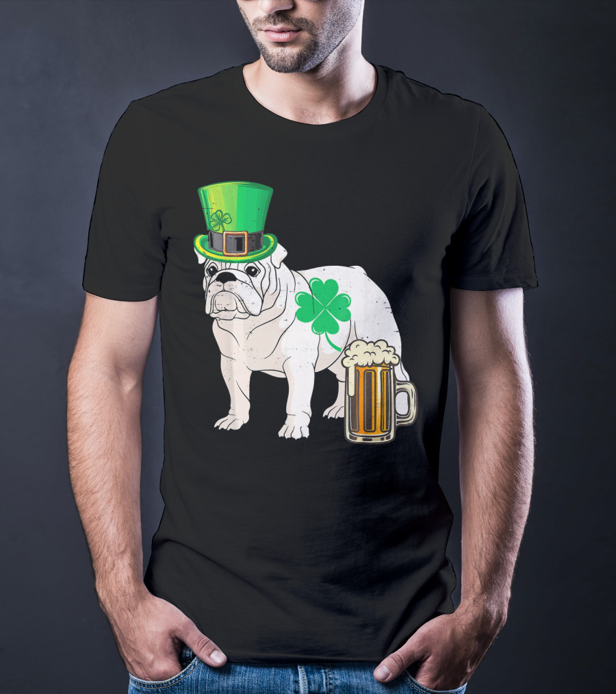 Bulldog Shamrock St Patricks Day Beer Hat T-Shirt