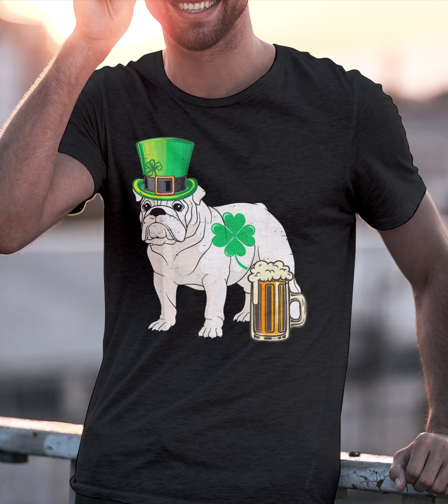 Bulldog Shamrock St Patricks Day Beer Hat T-Shirt