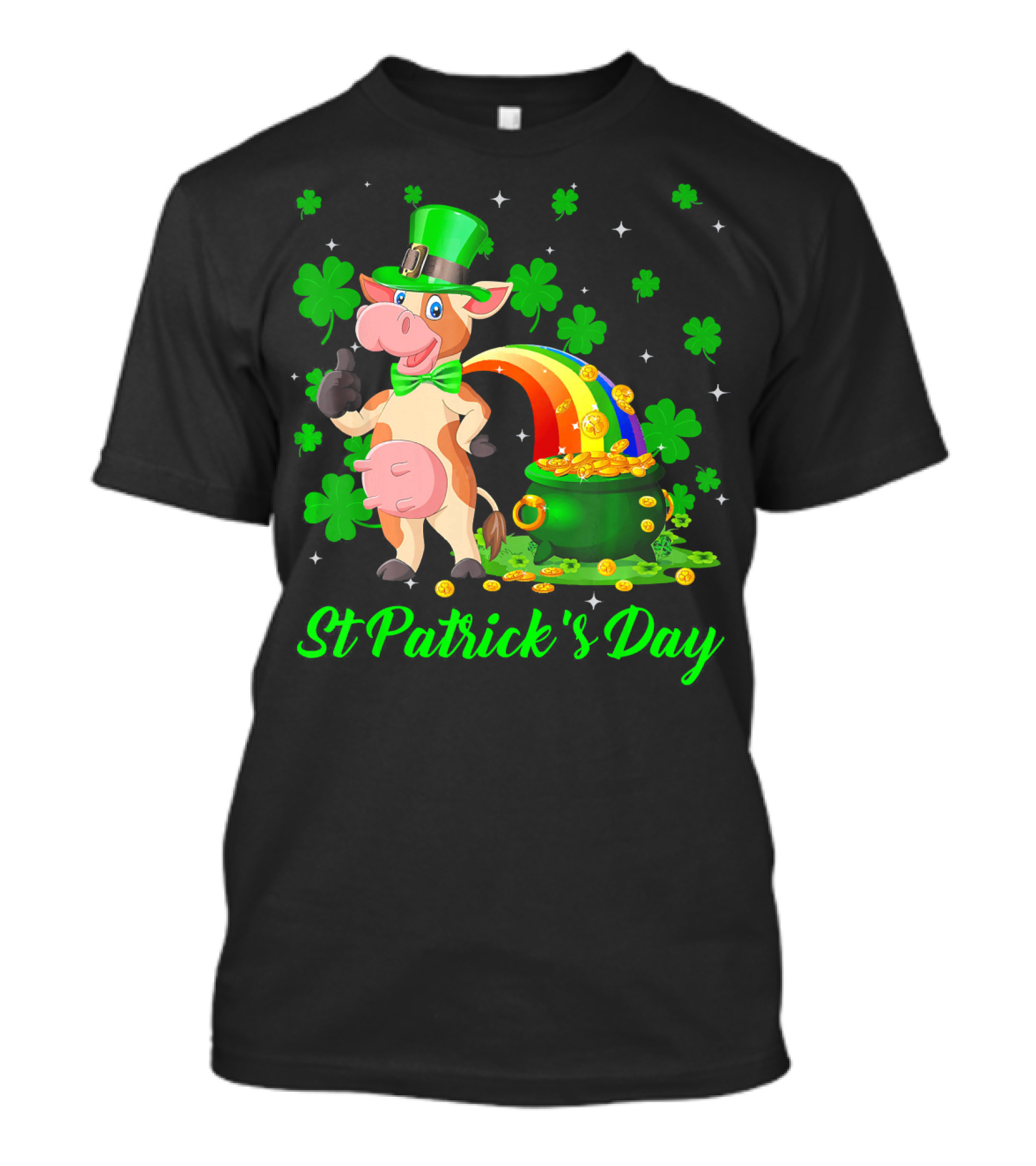 Leprechaun Cow Shamrock St Patrick's Day Rainbow Pot Of Gold T-Shirt