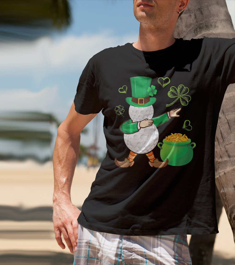 Golf Leprechaun Dabbing With Gold Shamrock And Pot Of Gold T-Shirt