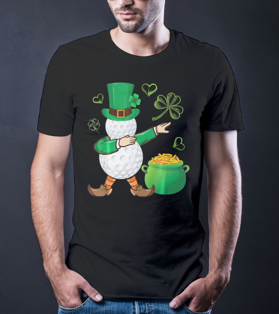 Golf Leprechaun Dabbing With Gold Shamrock And Pot Of Gold T-Shirt