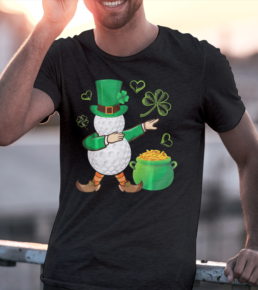 Golf Leprechaun Dabbing With Gold Shamrock And Pot Of Gold T-Shirt