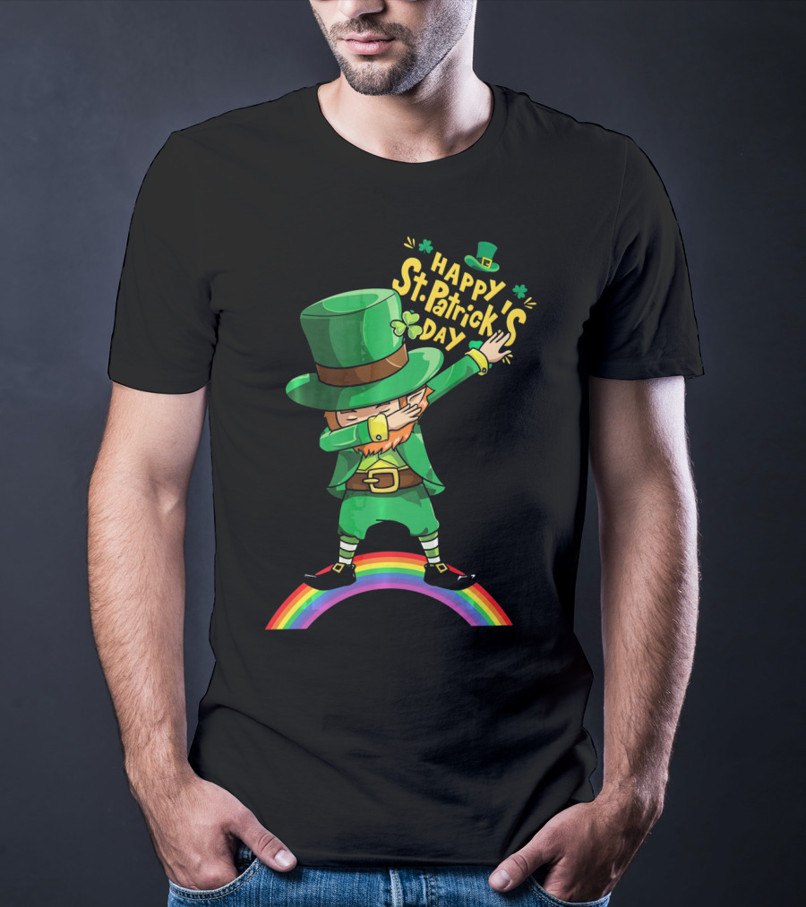 Happy St. Patrick's Day Leprechaun Dab On Rainbow T-Shirt