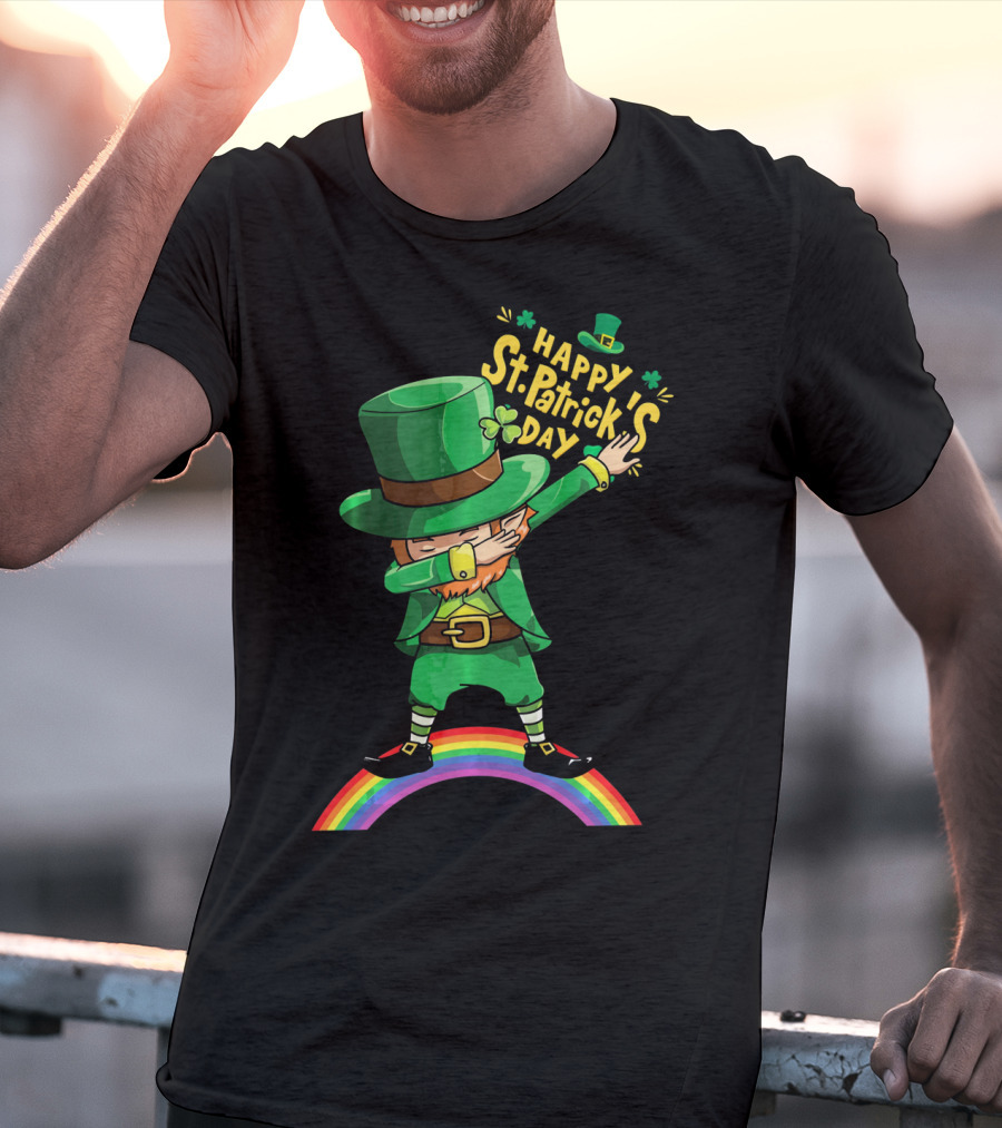 Happy St. Patrick's Day Leprechaun Dab On Rainbow T-Shirt