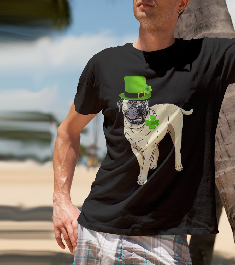 St Patricks Day BullMastiff Dog Irish Shamrock Hat T-Shirt