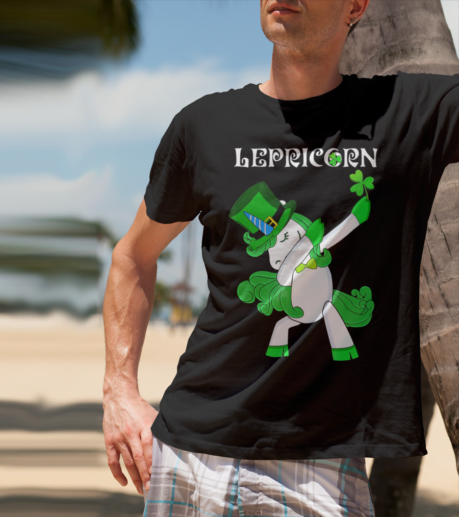 Lepricorn Funny Dabbing Cute Irish Unicorn With Shamrock T-Shirt