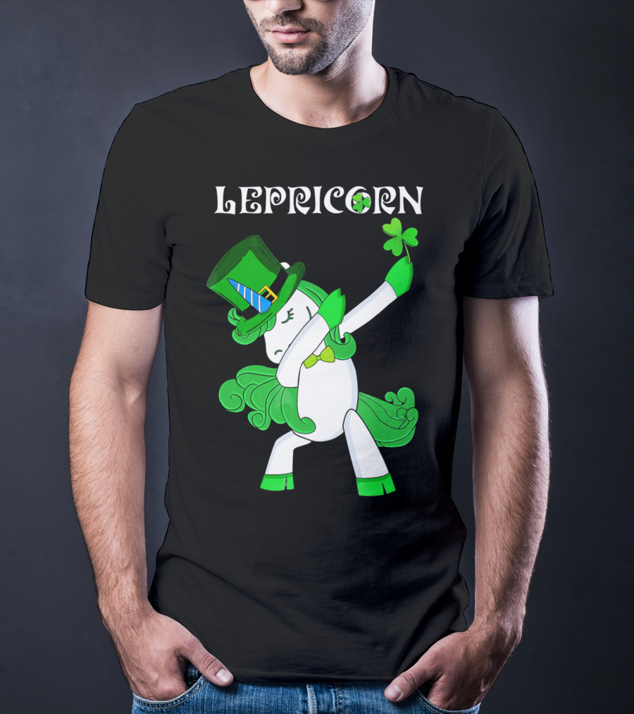 Lepricorn Funny Dabbing Cute Irish Unicorn With Shamrock T-Shirt