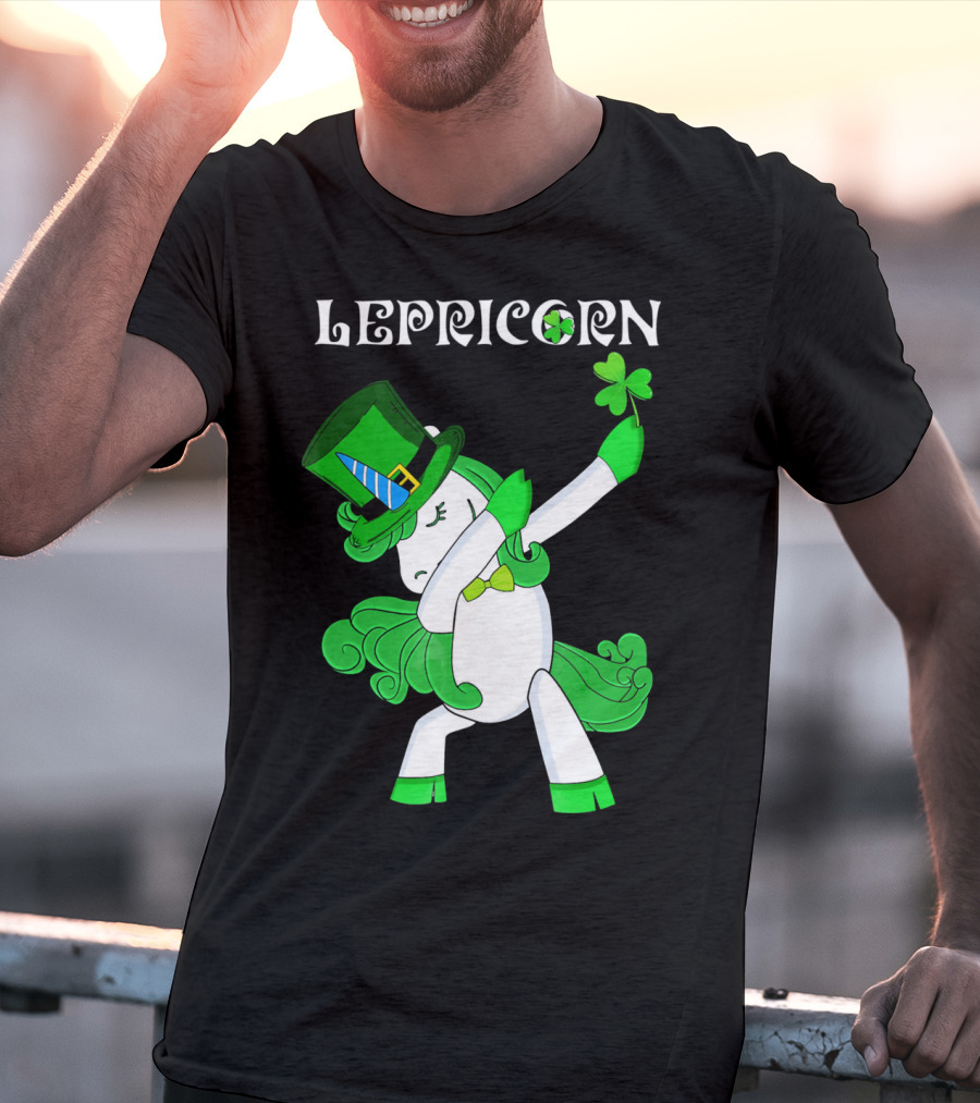 Lepricorn Funny Dabbing Cute Irish Unicorn With Shamrock T-Shirt