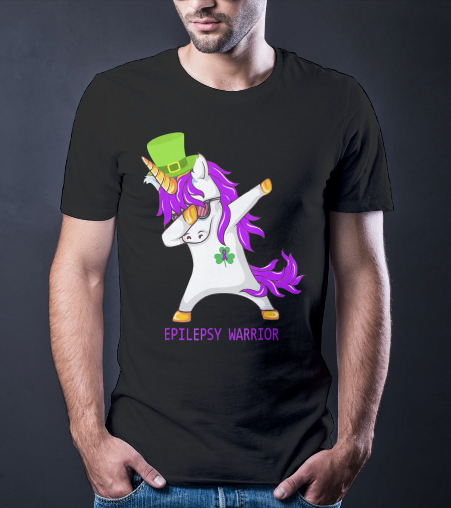 Unicorn Epilepsy Warrior Dabbing With Green Hat And Shamrock T-Shirt