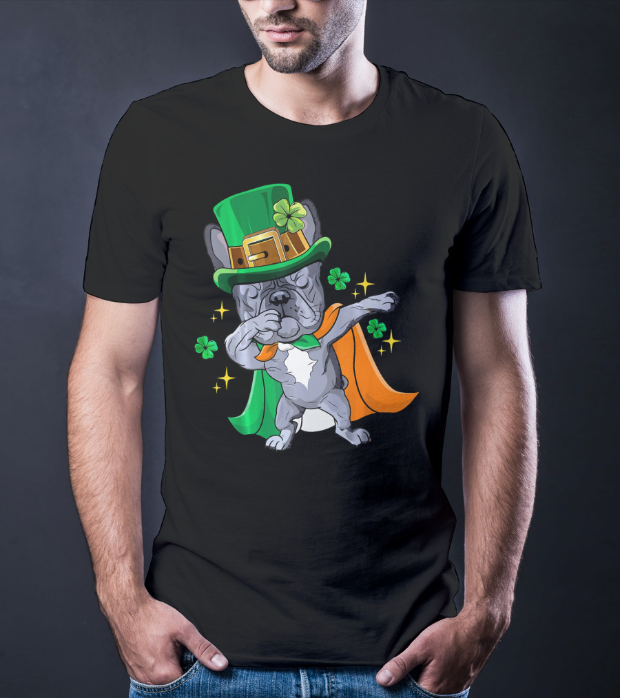 Dabbing French Bulldog Leprechaun St Patrick's Day Shamrocks T-Shirt