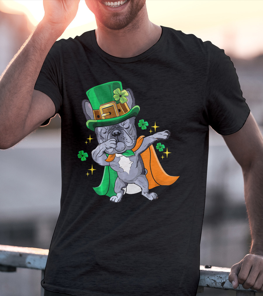 Dabbing French Bulldog Leprechaun St Patrick's Day Shamrocks T-Shirt