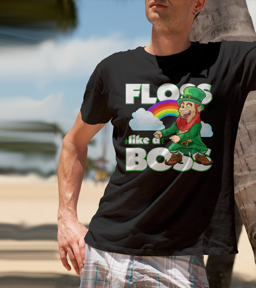 Floss Like A Boss St. Patricks Leprechaun Rainbow T-Shirt