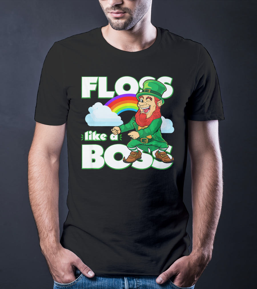 Floss Like A Boss St. Patricks Leprechaun Rainbow T-Shirt