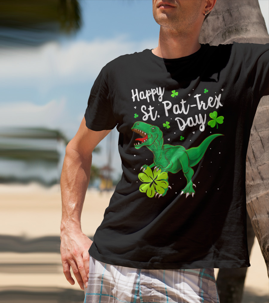 Happy St Pat Trex Day With Shamrock Dinosaurs T-Shirt