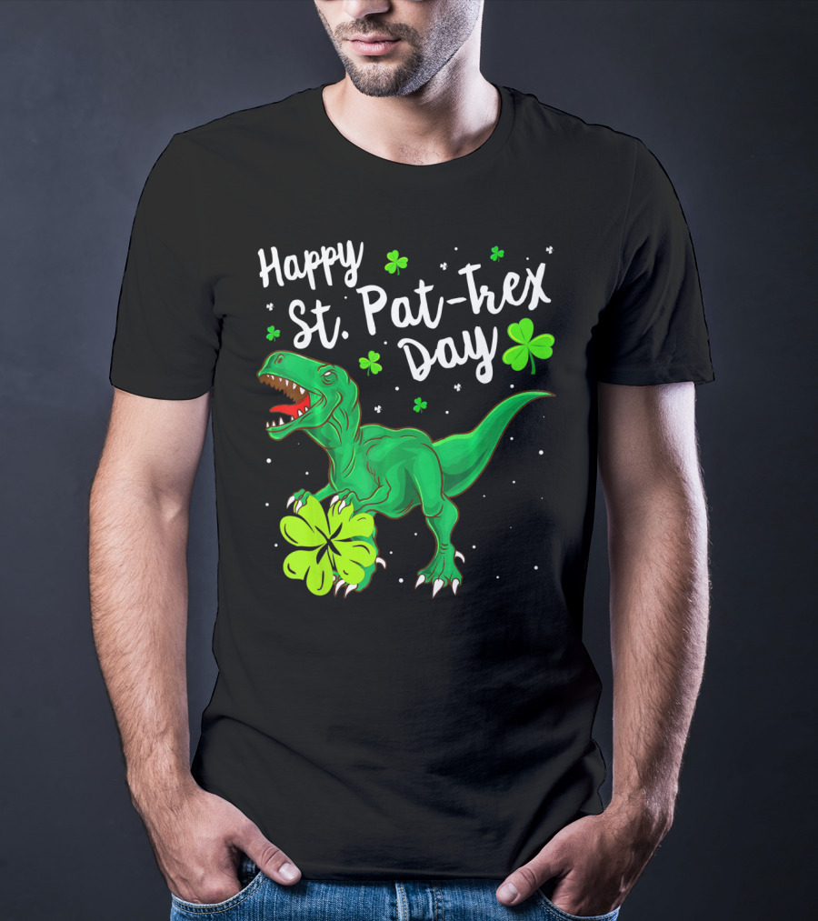 Happy St Pat Trex Day With Shamrock Dinosaurs T-Shirt