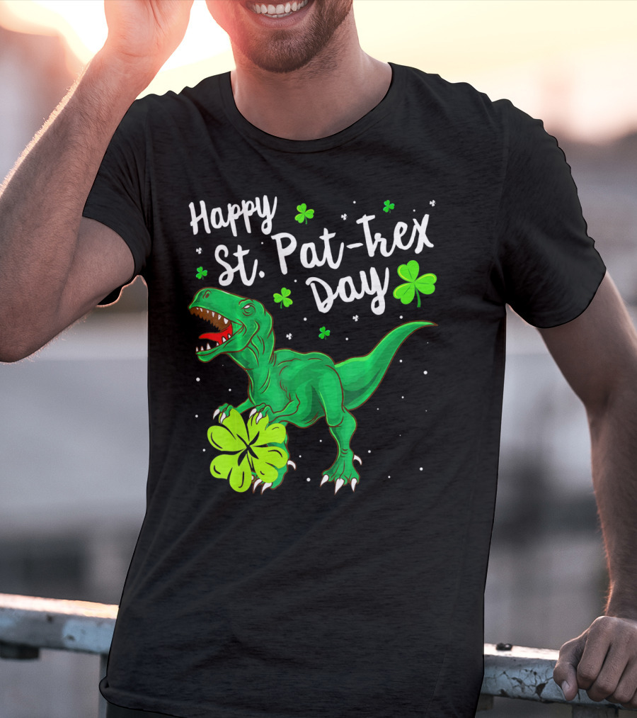 Happy St Pat Trex Day With Shamrock Dinosaurs T-Shirt