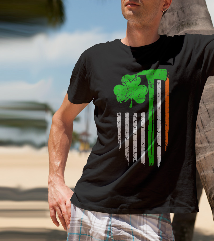 Firefighter Irish Flag Shamrock Patricks Day T-Shirt