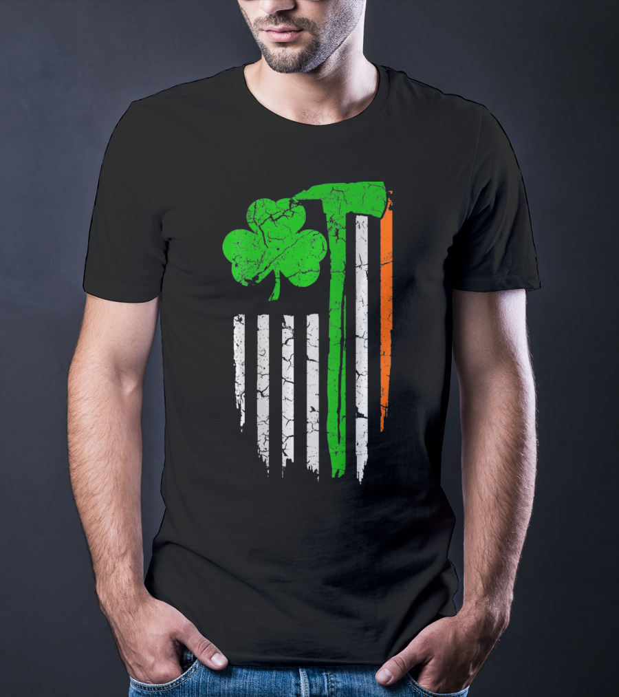 Firefighter Irish Flag Shamrock Patricks Day T-Shirt