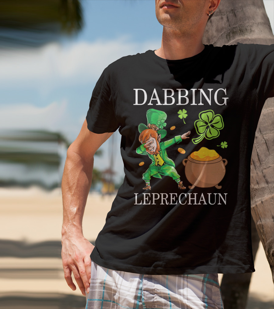 Dabbing Leprechaun Clover And Gold Coins T-Shirt