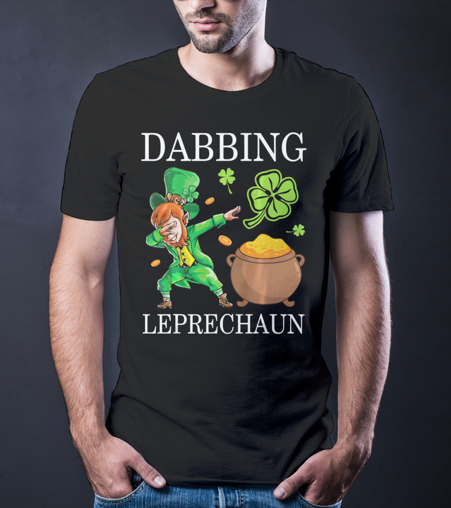 Dabbing Leprechaun Clover And Gold Coins T-Shirt