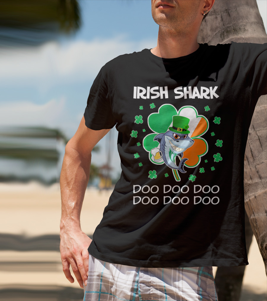 Irish Shark Doo Doo Doo Shamrock Beer St Patricks T-Shirt