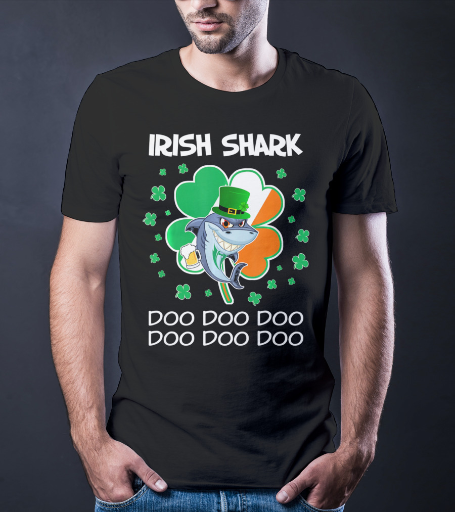 Irish Shark Doo Doo Doo Shamrock Beer St Patricks T-Shirt