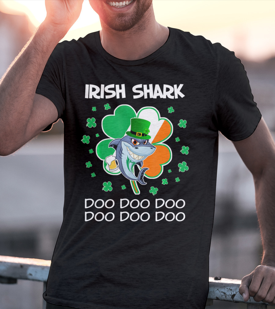 Irish Shark Doo Doo Doo Shamrock Beer St Patricks T-Shirt